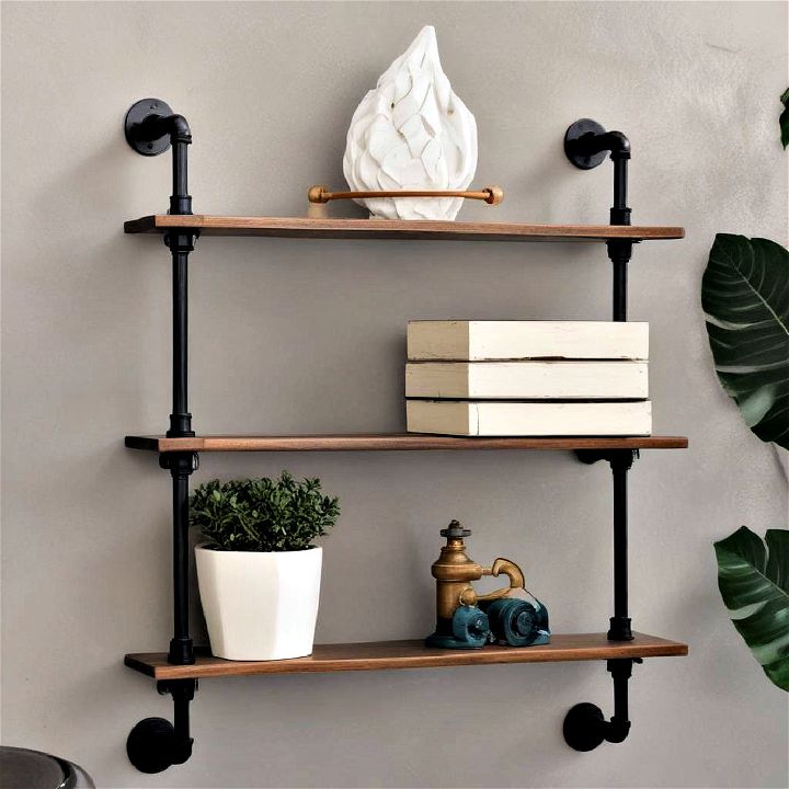 industrial pipe floating shelves idea