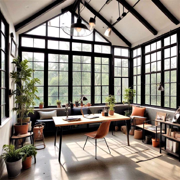 industrial style workspace for sunroom