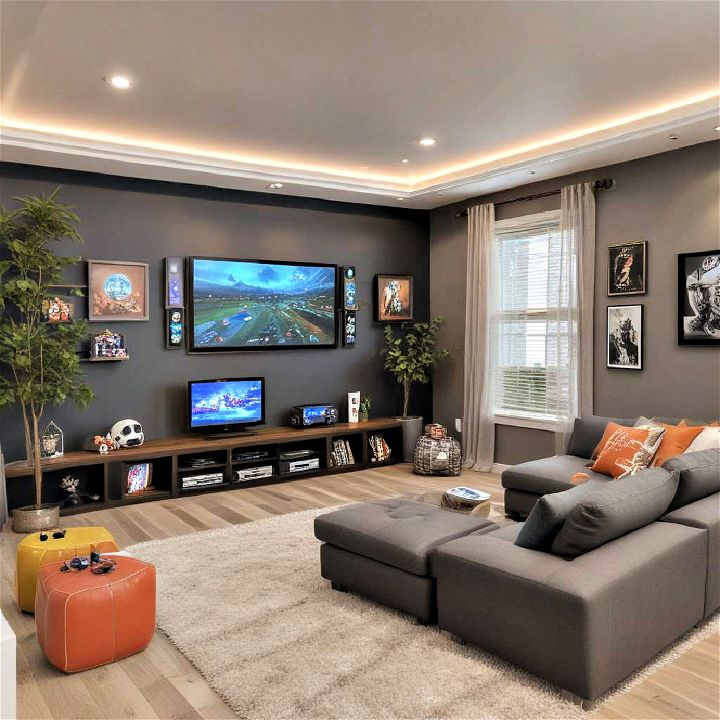 interactive gaming zone for family room