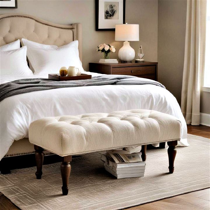 introduce a footstool or ottoman cozy bedroom