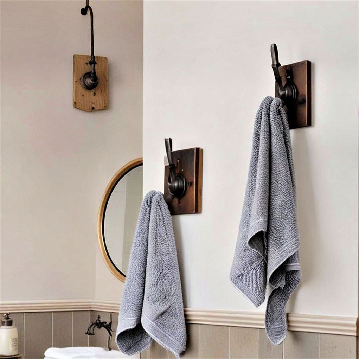 iron towel hooks rustic bathroom