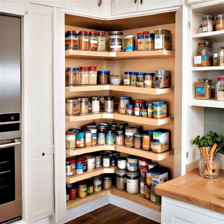 kitchen corner into a pantry with space saving shelves