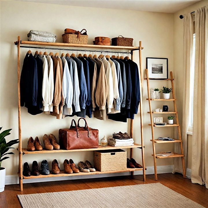 ladder shelves as open closet