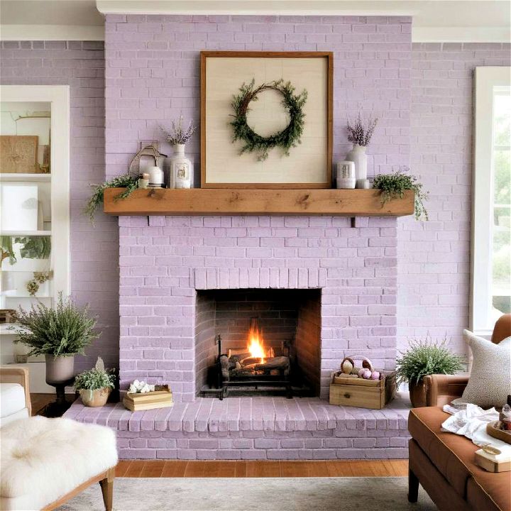 lavender painted brick fireplace