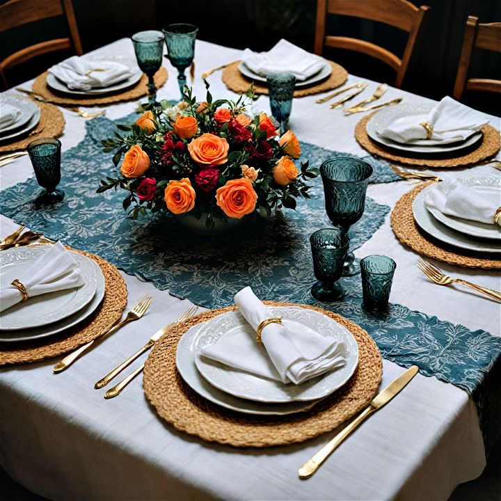 layer with tablecloths and napkins