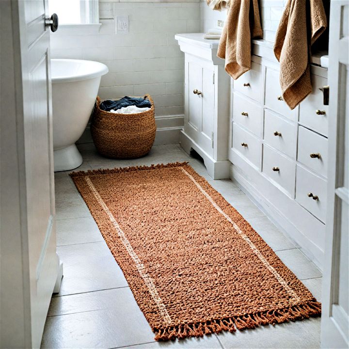 layered rug for farmhouse bathroom