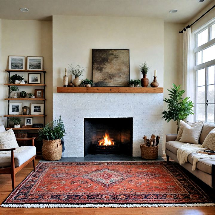 layered rugs to enhance the fireplace s texture and comfort