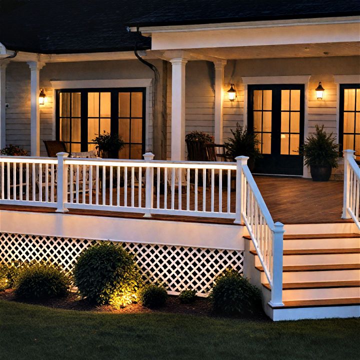 led embedded railings for creating a warm porch glow