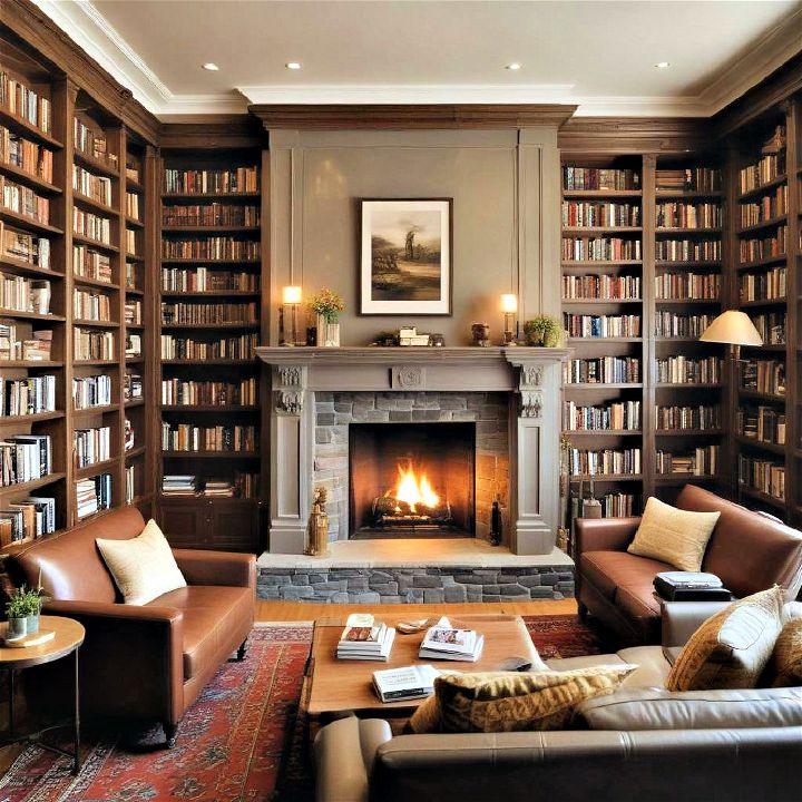 library with fireplace for comfortable reading sessions
