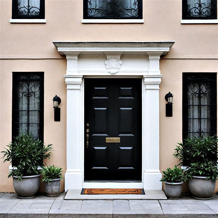 light colored exteriors with black door
