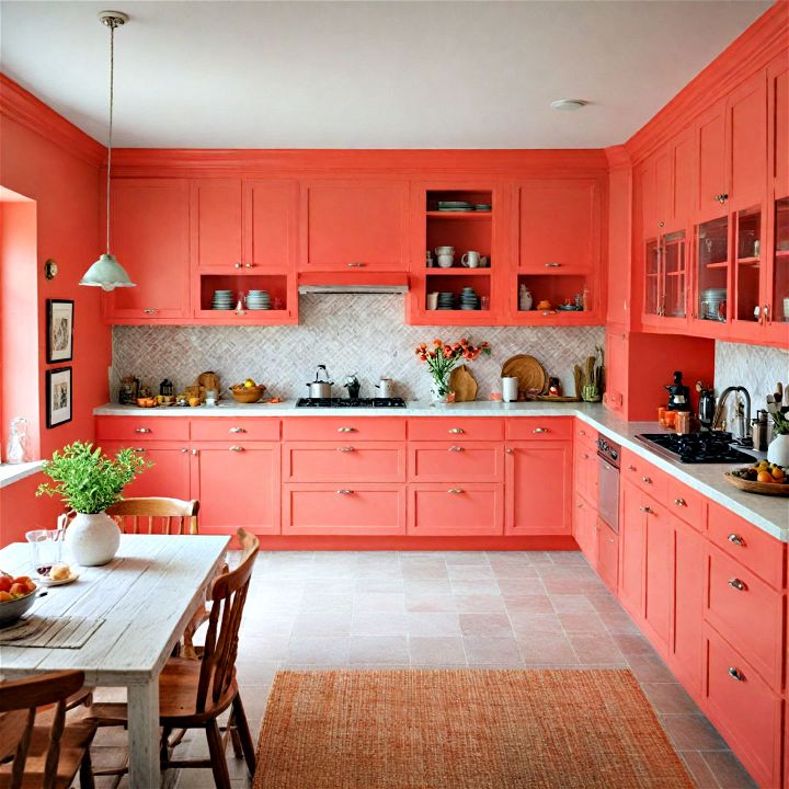 lively and energetic coral kitchen cabinets