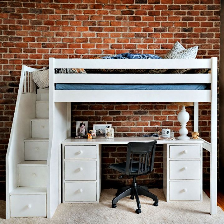 loft bed with a display cabinet