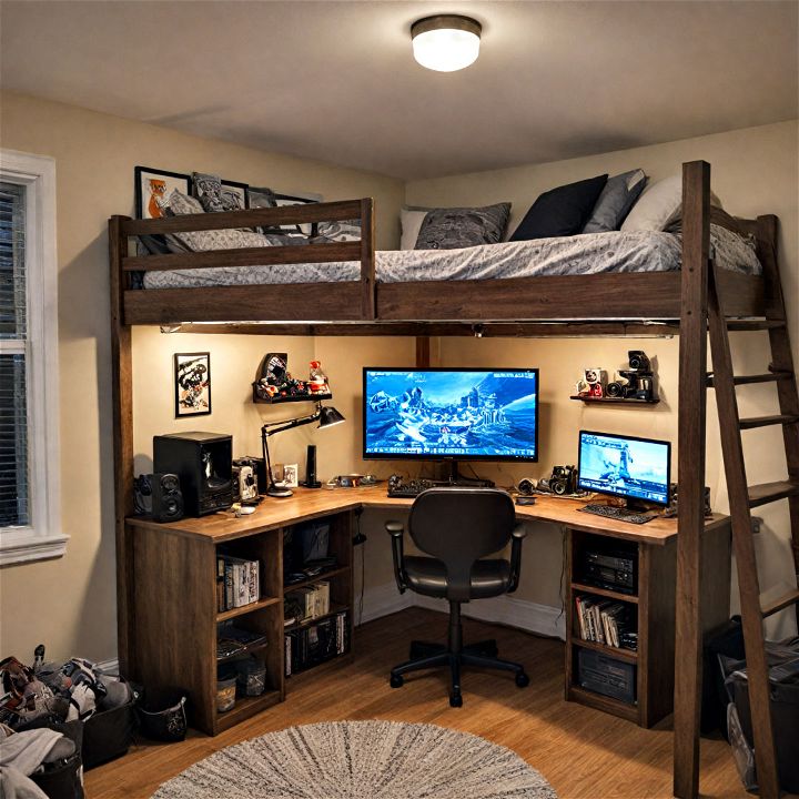 loft bed with a game corner