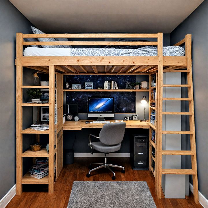 loft bed with a hidden workspace