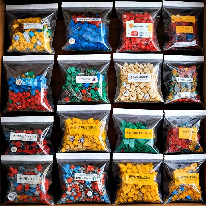 low cost labeled ziplock bags for lego storage