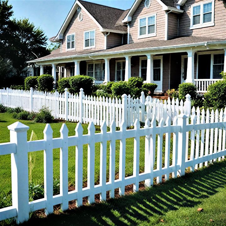 low maintenance traditional white vinyl picket fence