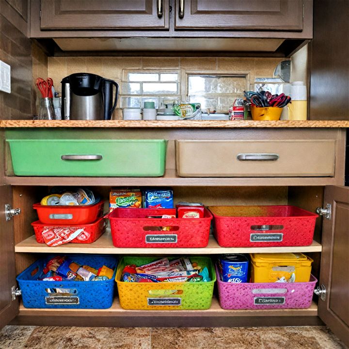 lower cabinet shelf for kids dishes cups and snack containers