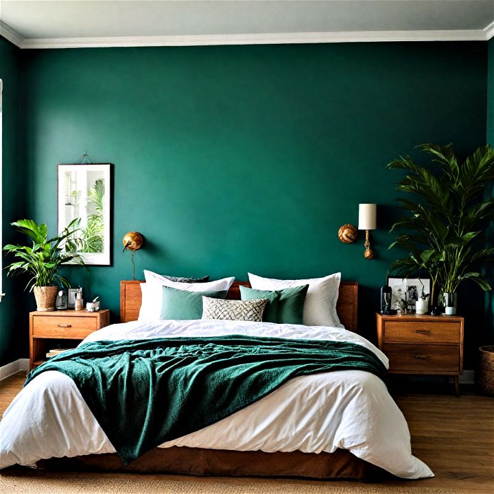 lush accent walls for emerald green bedroom