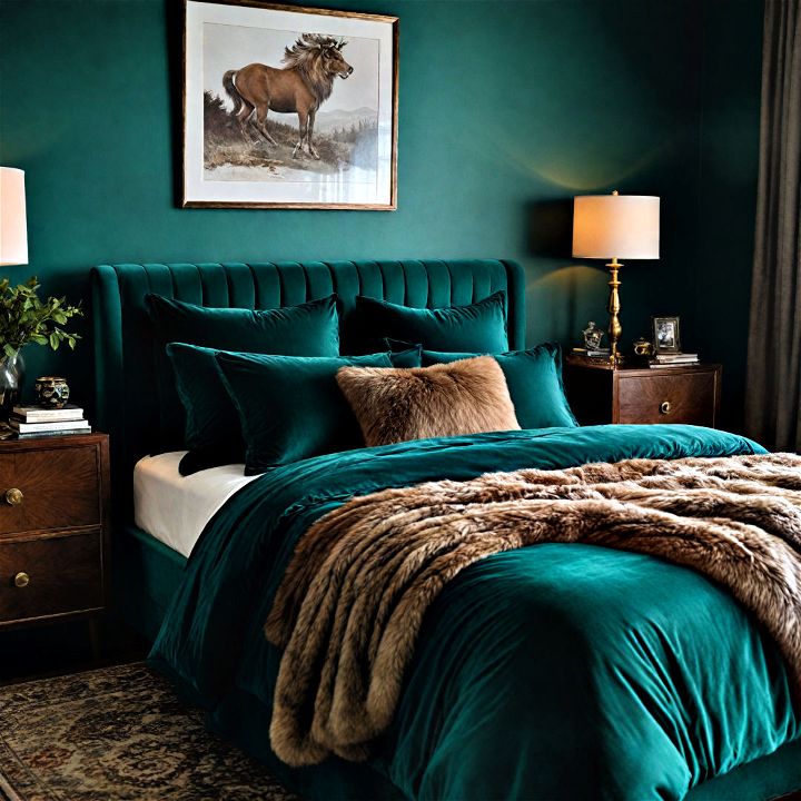 luxe layering to add depth sophistication to your dark green bedroom