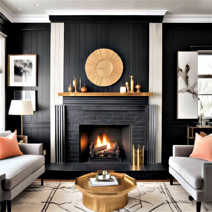 luxurious art deco inspired shiplap fireplace