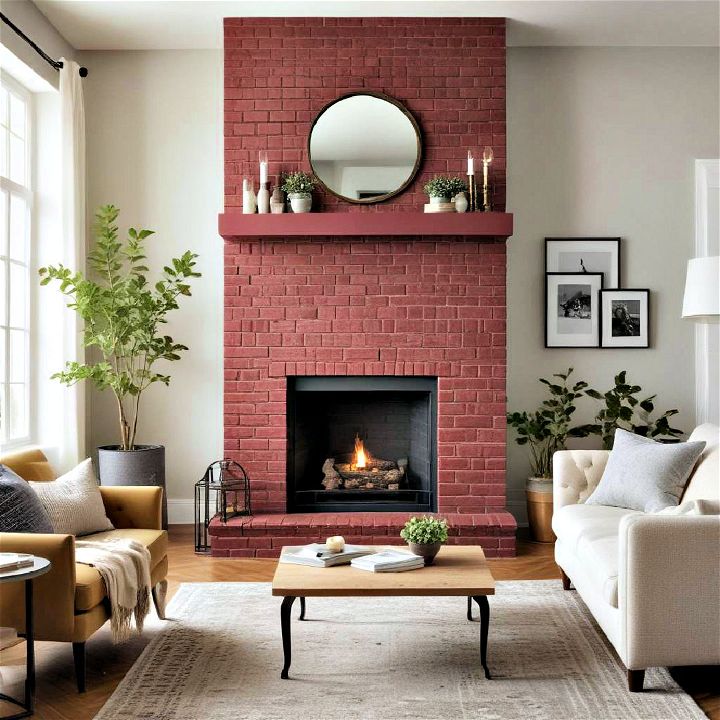 luxurious burgundy painted brick fireplace