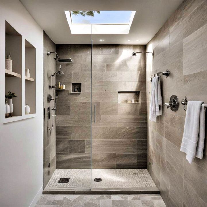 luxurious skylight over shower for walk in shower