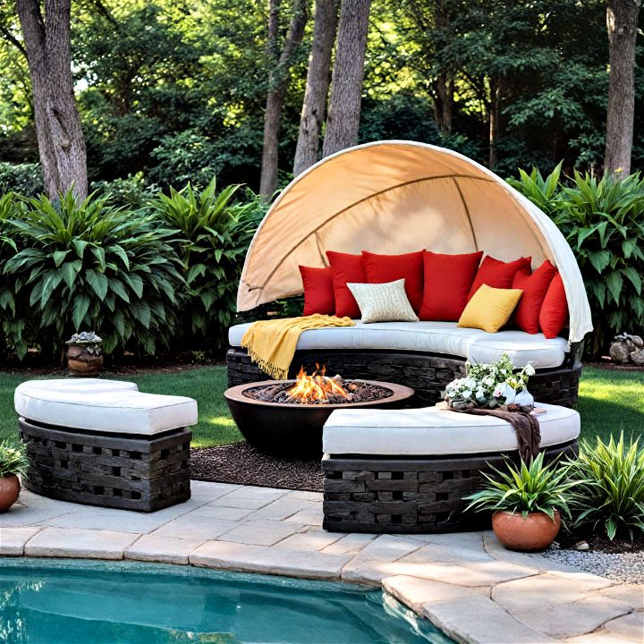 luxury and comfort outdoor daybeds around fire pit