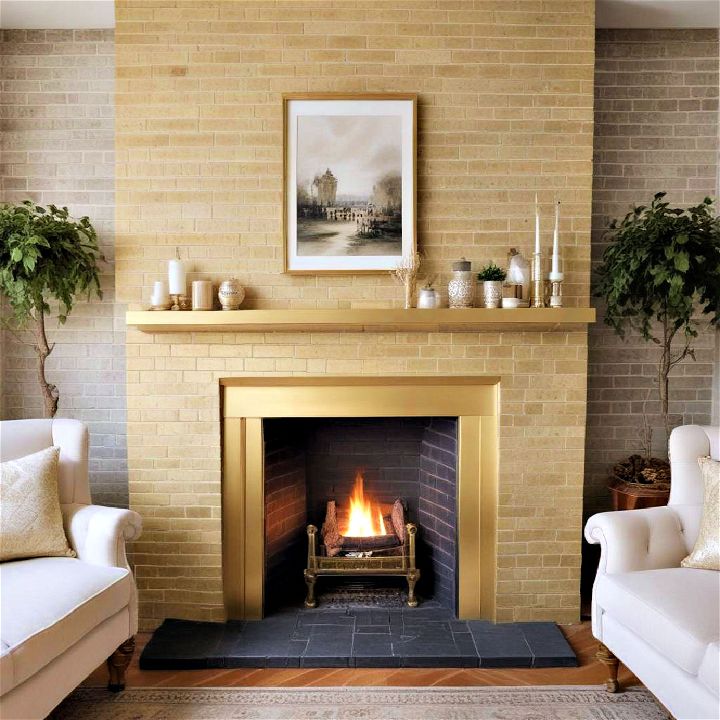 luxury gold painted brick fireplace