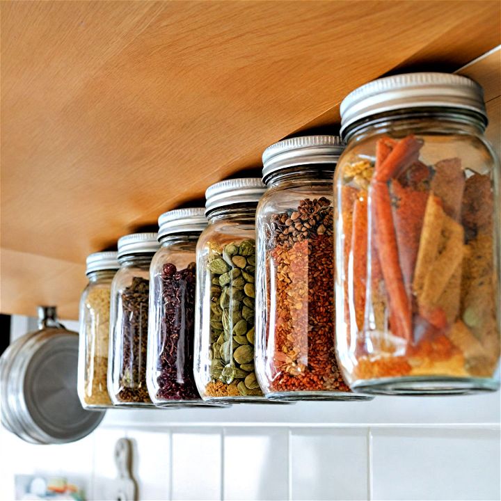 magnetic jar holders create an easily accessible kitchen display