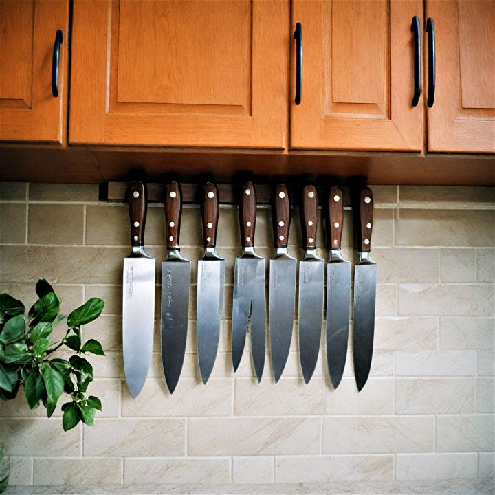 magnetic knife rack to save precious kitchen counter space