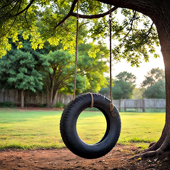 make a tire swing to create a beloved play area for children in backyard