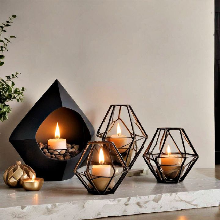 mantel decor with stunning geometric candle holders