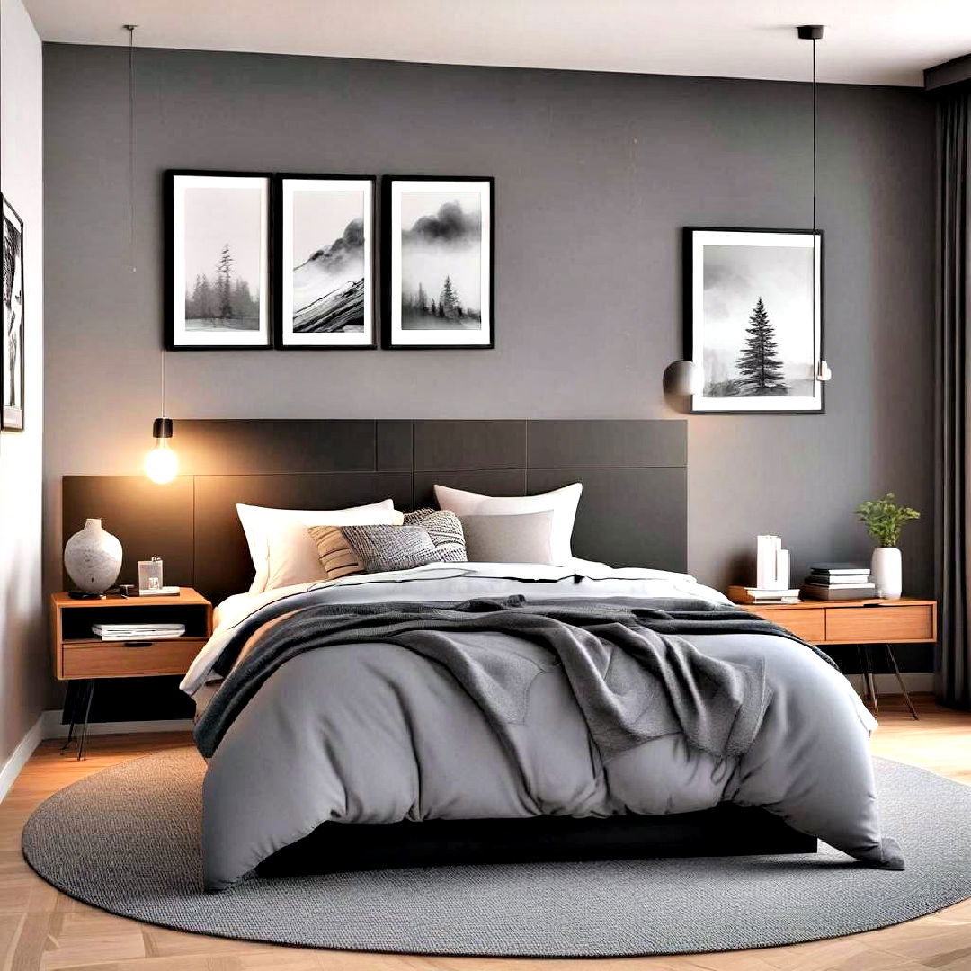 minimalism nordic noir bedroom