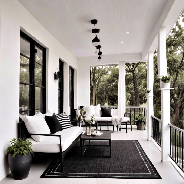 minimalist black and white porch