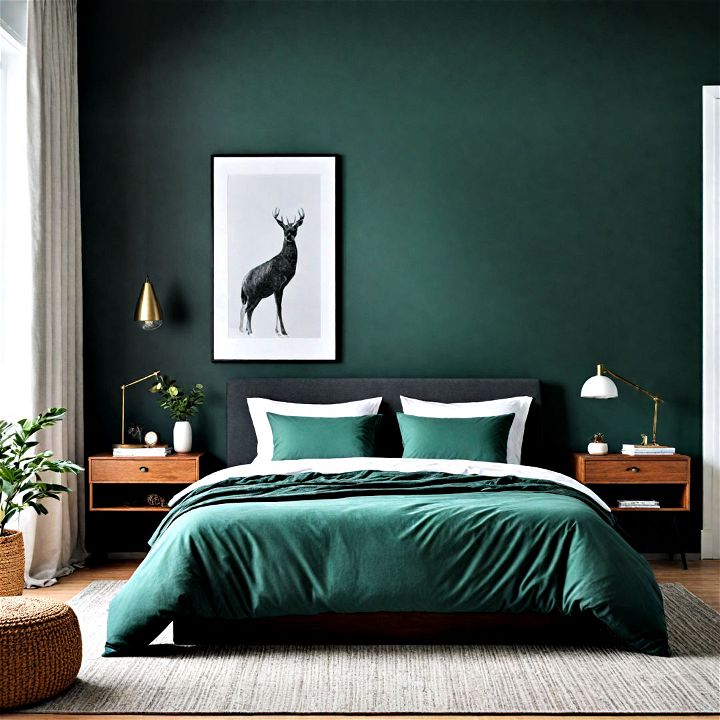 minimalist chic dark green bedroom to create a tranquil feel