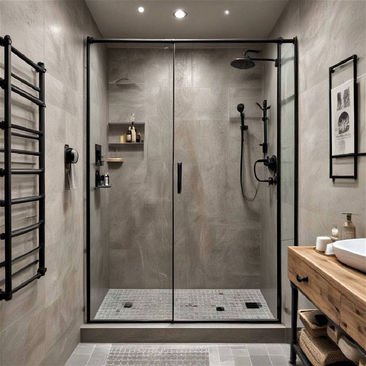 minimalist industrial style walk in shower