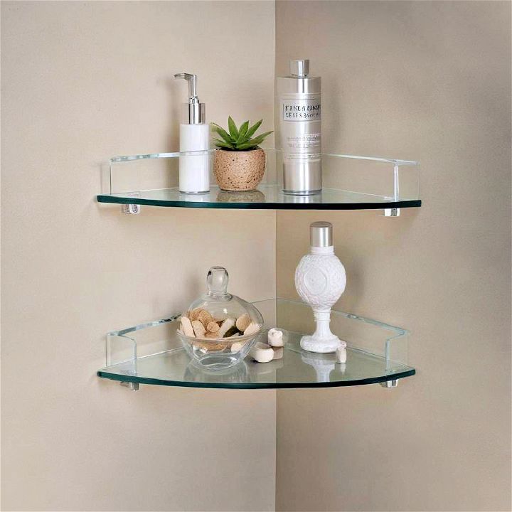 minimalist glass corner shelves