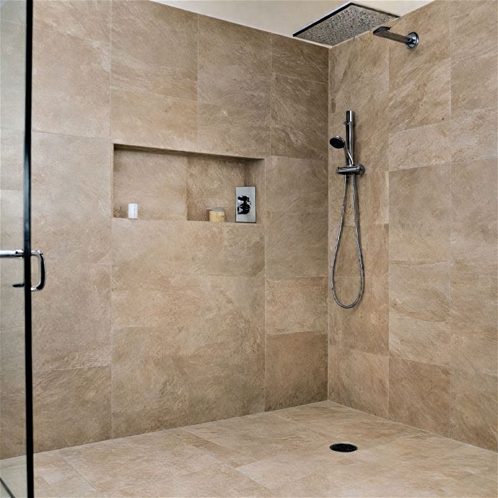 minimalist walk in shower with a hidden drain