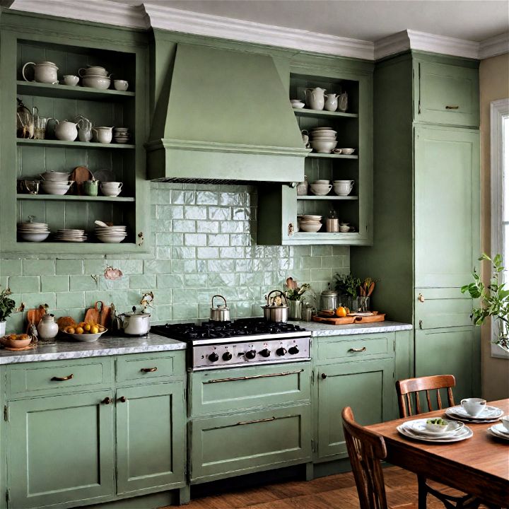 minimalistic sage green approach to bring vintage elegance to your kitchen