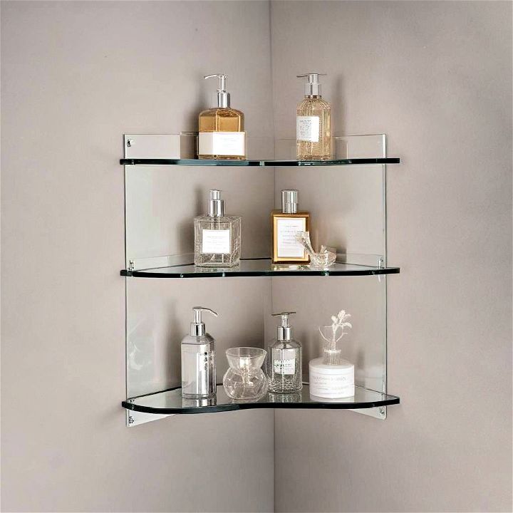 mirrored corner shelf skincare products