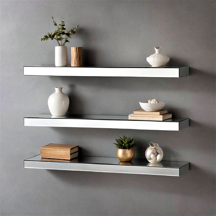mirrored floating shelves to add depth