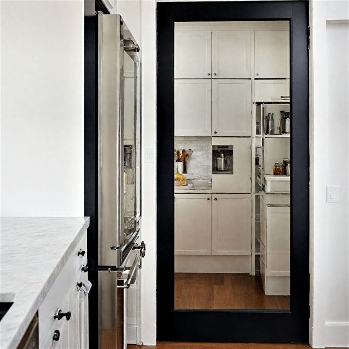 mirrored pantry door to expand the visual space of your kitchen