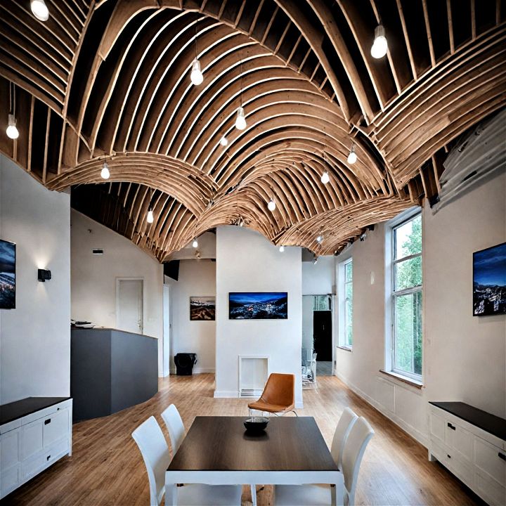 modern acoustic panel vaulted ceiling
