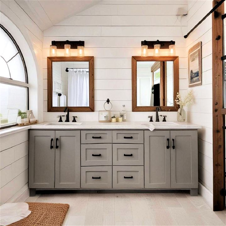 modern and cottage style shiplap bathroom