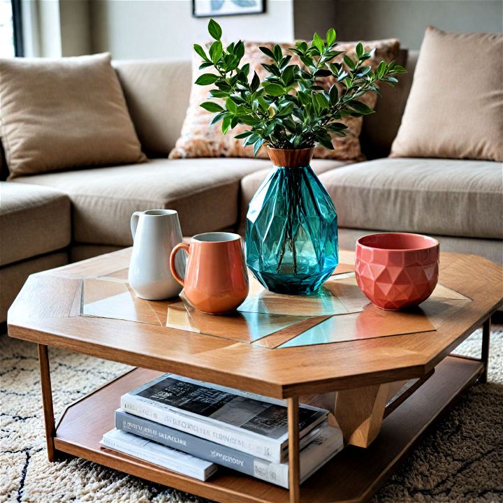 modern and dynamic geometric items for coffee table decor