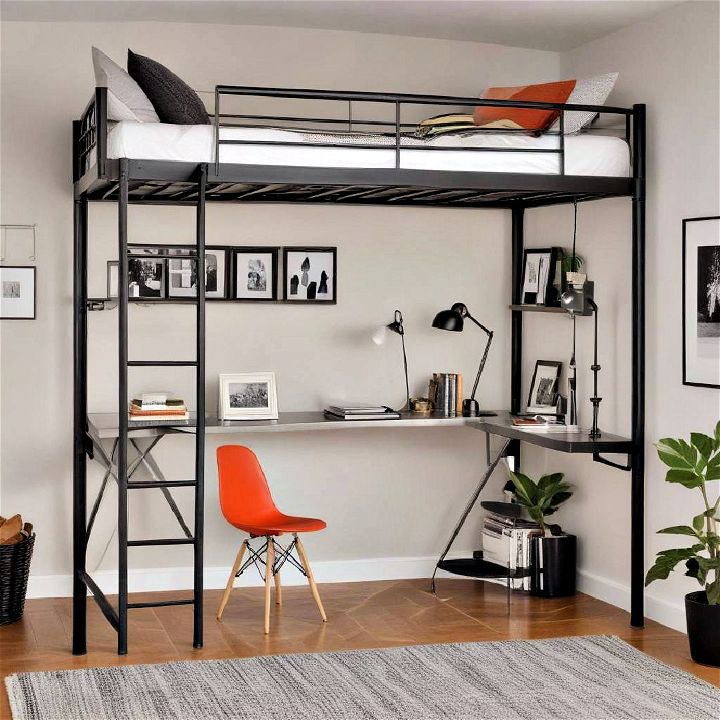 modern and minimalist metal loft bed