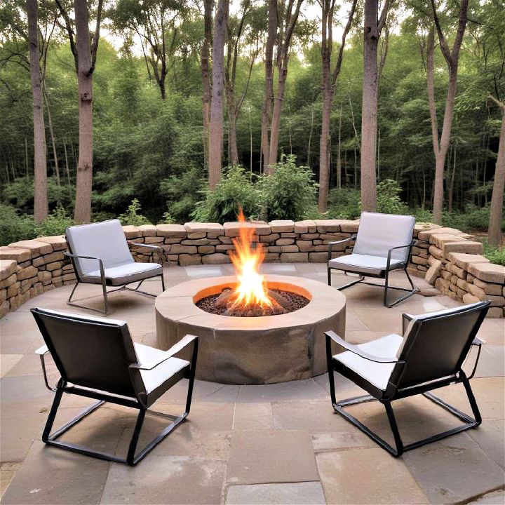 modern and sleek metal chairs around a fire pit