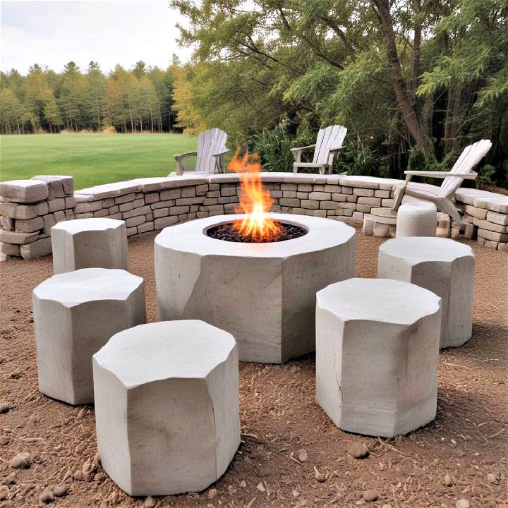 modern concrete stools for fire pit seating