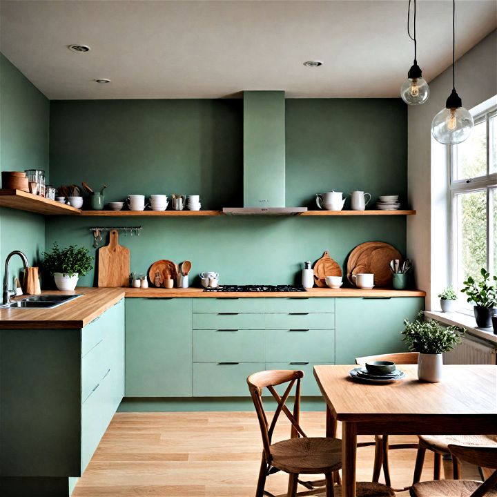 modern cozy scandinavian inspired sage green kitchen