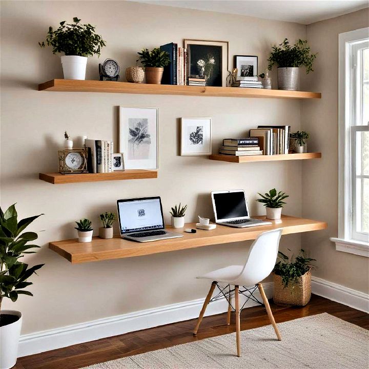modern floating desk with shelves